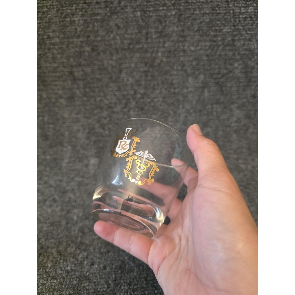 Vtg Shot Glass Rx Caduceus Crest Gold Trim Set Of 2 - Picture 4 of 7